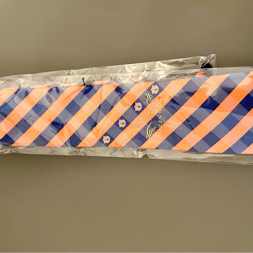 Elegant Auburn Striped Tie in Orange and Blue with Auburn Logo